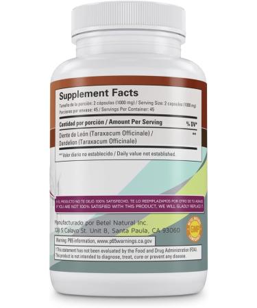 Betel Natural Premium Dandelion Capsules - 90 Caps - Detox & Cleansing Supplement - Buy Online on GoSupps.com