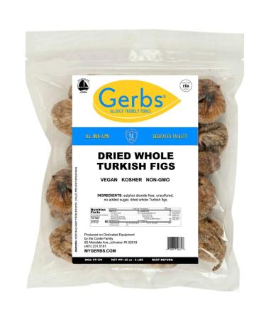 GERBS Dried Whole Figs 2 LBS. | Freshly Dehydrated Resealable Bulk Bag | Top Food Allergy Free | Sulfur Dioxide Free | Strengthen bones, packed vitamin C boost immune system | Gluten & Peanut Free