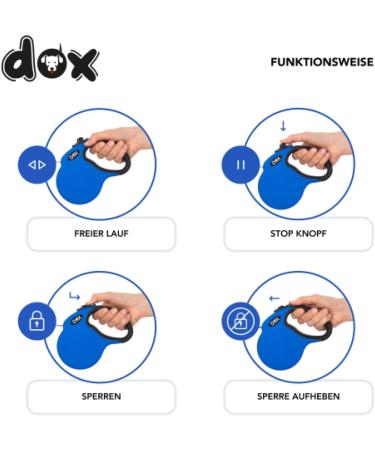 Ddoxx Dog Leash - Reflective Nylon Bite-Proof Roller Break & Lock System 4m for Dogs Up to 10kg - Blue - Buy Online on GoSupps.com