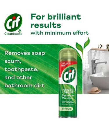 Cif Power & Shine Citrus Mousse Bathroom Cleaner Spray 500ml Soapscum and daily dirt remover Case of 6 pieces + Gift for You: Organza small bag - Buy Online on GoSupps.com