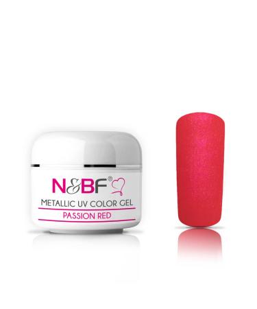 N&BF Metallic UV Gel 5ml |Passion red (red) |Colorgel metallic |Metal effect gel medium viscos |Made in EU |Nagelgel metal look |Color gel without acid + self -smoothing for nail art