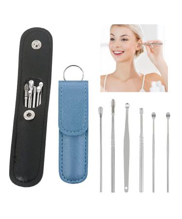 12PCS Ear Wax kit  (Two Sets-Black+Blue)  Premium Stainless Professional Ear Cleaning Tool Set Spiral Spring Ear Spoon relieves itching by Massaging Your Ear Canal for Kid Adult