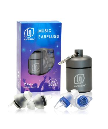 High Fidelity Concert Ear Plugs 2 Pairs, Musician EarPlugs SNR 23 dB Noise Reduction for Music Festivals, Drummers, DJS,Motorcycles, Raves, Games and Entertainment Events