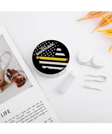 911 Dispatcher Thin Gold Line Flag Round Case For Contact Lens Kit Storage Box with Mirror Printed - Buy Online on GoSupps.com