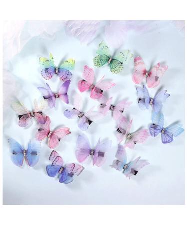Colorful Chiffon Butterfly Hair Clips - Set of 20 | Non-Slip Organza Wings Ribbon Wrapped Alligator Barrettes for Women and Girls - Buy Online on GoSupps.com