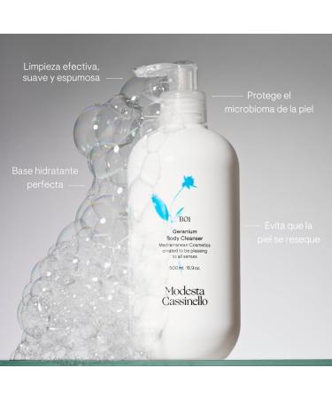 Modesta Cassinello B01 Geranium shower gel moisturizing body cleanser with botanical active ingredients skin and microbiome friendly for all skin types 500 ml - Buy Online on GoSupps.com