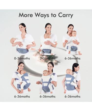 Bellababy 6-in-1 Multifunction Baby Carrier with Hip Seat - Ergonomic M Position, Adjustable Size - Blue, Ideal for 3-36 Month Babies - Perfect for Shopping & Travel - Buy Online on GoSupps.com