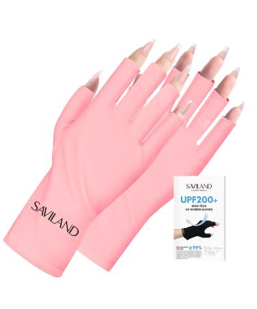 Saviland U V Gloves for Gel Nails - UPF200+ U V Protection Gloves for Gel Manicures Anti UVA & UVB 999+U V Nail Gloves for Gel Nail Lamp Skin Care Fingerless Gloves Protect Hands from U V Damage(Pink) 03-Pink