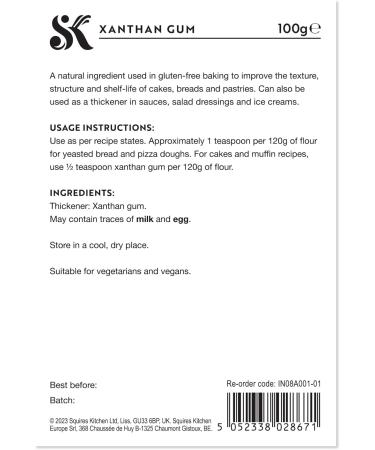 Squires Kitchen Xantham Gum 100g - Specialist Ingredients Premium Quality Extra Fine Xantham Gum Powder Vegan Non-GMO Gluten Free - Buy Online on GoSupps.com