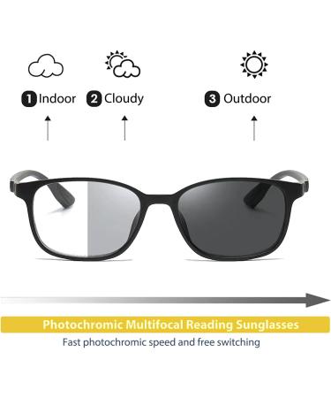 Photochromic Progressive Sunglasses for Men & Women - TR90 Multi-Focal Reading Glasses Clear on Top Black 1.5x - Buy Online on GoSupps.com