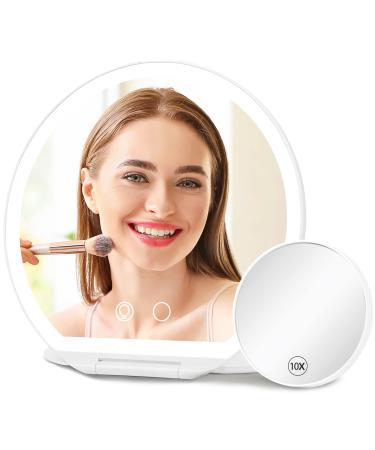Fabuday Rechargeable Travel Makeup Mirror with Lights - Lighted Make Up Foldable Mirror with 3 Color Lighting  Ultra Thin Light Up Cosmetic Mirror with Bag  Touch Screen Adjustable Brightness LEDs