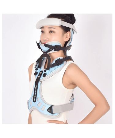 Cervical vertebrae-thoracic orthosis-adjustable head neck and breast corrector support stabilizer for cervical vertebrae rehabilitation ideal for arthritis acute pain and operational fractures blue