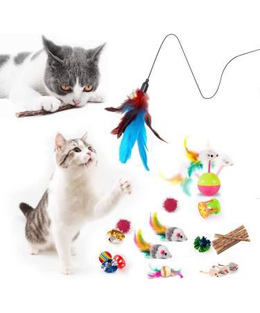 MIBOTE 28Pcs Cat Toys Set - Cat Tunnel, Catnip Fish, Feather Teaser Wand, Fluffy Mouse, Balls and Bells - Perfect Variety Pack for Cat and Kitten Entertainment - Buy Online on GoSupps.com