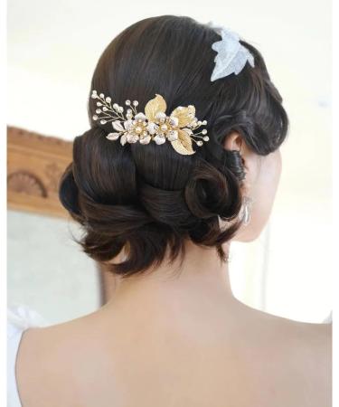Gold Bridal Hair Comb with Flower Crystal Vine - Sparkly Pearl Rhinestone Headpiece for Women and Girls - Buy Online on GoSupps.com