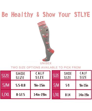 Fenglaoda Compression Stockings for Women - 15-25 mmHg Knee High Support Socks | Cute & Colorful 3 Pairs for Sports - Sizes L-XL - Buy Online on GoSupps.com