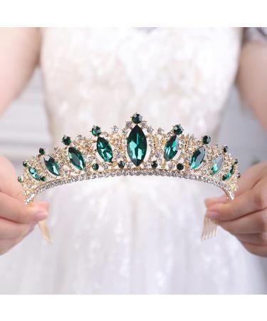 JWICOS Crystal Tiara with Comb for Women Queen Crown Wedding Bridal Party (Green) Greed