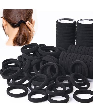 Manshui 100Pcs Black Hair Ties for Women Large Hair Ties for Heavy Hair Cotton Hair Ties Seamless Elastic Ponytail Holders Stretch Hair Ties for Thick Hair (Black)