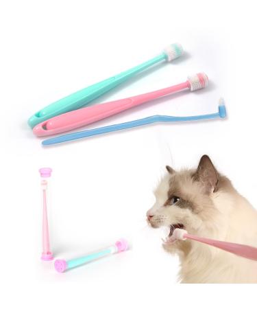 Emmeliestella Small dog & Cat Toothbrush 360 Degree Soft Silicone, Cat Dental Care, Pet Toothbrush, Oral Hygiene, Easy to Handle, Deep Clean, Independent Packaging, light sky blue & light pink (3 PCS)