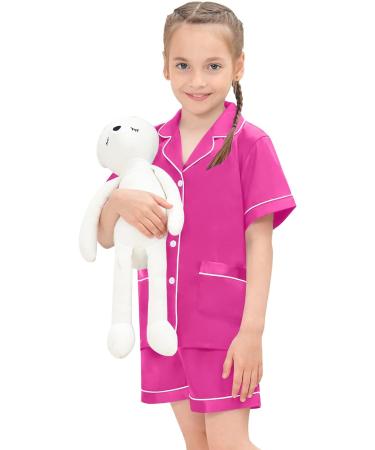 SWOMOG Kids Satin Pyjamas Set - 6-7 Years Rose Red | Short Sleeve 2 Piece Lounge Set for Girls Boys - Buy Online on GoSupps.com