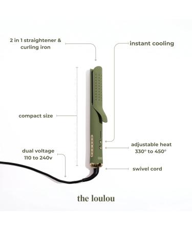 Loulou 2-in-1 Airflow Hair Straightener & Curler | Titanium Plates 330 F-450 F Heat Control | Cool Shot & 360 Swivel | Dual Voltage (Olive) - Shop Worldwide - Buy Online on GoSupps.com