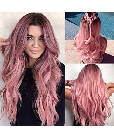 JOOLER Pink Ombre Wig for Women - Long 24 Inch Heat Resistant Natural Hair Color Middle Part Wig - Buy Online on GoSupps.com