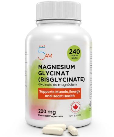 Live 5AM Magnesium Bisglycinate (Glycinate) 200mg | 240 vcaps High Absorption Magnesium Glycinate 200mg Elemental Magnesium from 1000mg Magnesium Glycinate Blend Supports Bone Health Muscle Function & Relaxation 240 count (Pack of 1)
