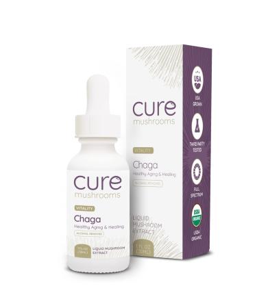 CURE MUSHROOMS Chaga Tincture - Organic Supplement Drops - Aids Vitality Healthy Aging & Healing - Extract - 30-60 Servings (Chaga - Glycerite) Chaga (Alcohol Removed)