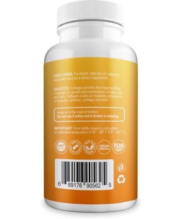 Aura Vitamin Hydrolyzed Collagen with Vitamin C Capsules 500mg Great Energy | Skin Hair and Nail Support | Hyaluronic Acid Pills - 60ct (2) - Buy Online on GoSupps.com