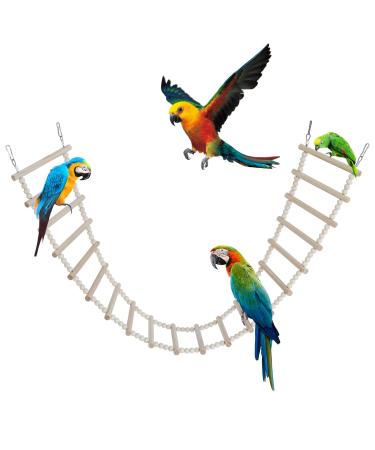 Bird ladder bridge wood-pampering hamster climbing ladder rocking toys small animals cage accessories wooden ladders for bird parrot nymphic squirrel sugar glider (112x15 cm) 20 Ladders (44.48 5.9 inches)