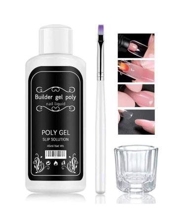 Slip Solution Poly Gel, Quick Poly Slip Solution Nail Gel Extension Gel Liquid Solution, Nail Gel Builder Liquid for Nail Art DIY Nail, Contains a Brush and a Cup - 45ml white