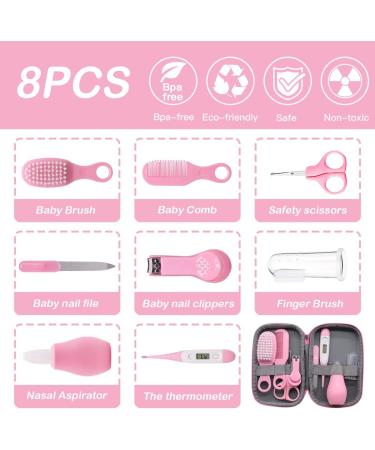 VicBou 8pcs Baby Grooming kit Newborn Baby Care Accessories with Zipper Box Baby Hair Nail Thermometer Care Set Baby Healthcare Set for Newborn Infant Toddler Girls & Boys (Pink) pink 8pcs - Buy Online on GoSupps.com