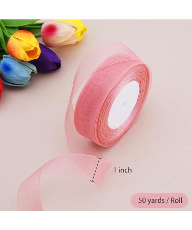 Hapeper 1 Inch Sheer Organza Chiffon Ribbon - 50 Yards/Roll - Pink - Buy Online on GoSupps.com