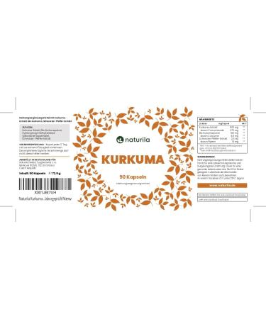 Naturila High Dose Turmeric Capsules - 16 000 mg Daily Dosage 90 Vegan Curcuma Capsules Pure 95% Extract 6-Month Supply Laboratory Tested - Buy Online on GoSupps.com