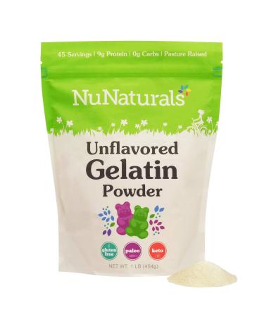 NuNaturals Premium Unflavored Beef Gelatin Powder, 1 Pound, Unflavored Unflavored 1 Pound (Pack of 1)