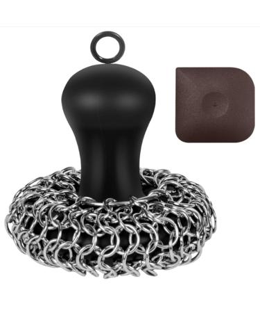 qazaa Cast Iron Cleaner Chainmail Scrubber Black Stainless Steel 316 Chain Mail Scrubber
