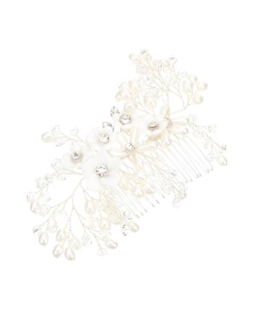Angoily Flower Rhinestone Hair Comb Floral Headpiece Floral Hair Clip Wedding Hair Accessories Women Hair Headdress Creative Hair Comb Zinc Alloy Pearl White Korean Version Bride