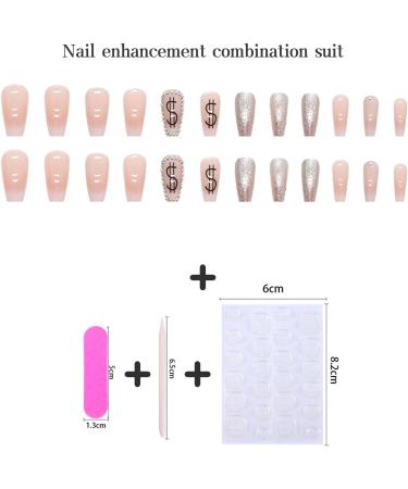 24pcs Glitter Silver Coffin False Nails - Medium Length Stick on Nails for Women/Girls | Press-on & Removable - Buy Online on GoSupps.com