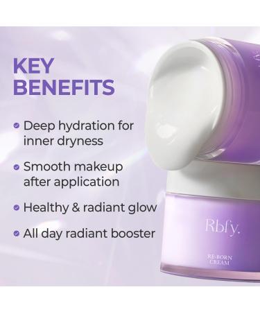 Rbfy. Re-Born Cream - Korean Deep Hydration Moisturizer for 360-Degree Radiant Glow | Suitable for Dry & Combination Skin | Evening Primrose Flower Extract | Korean Skincare (2.71 fl oz) - Buy Online on GoSupps.com