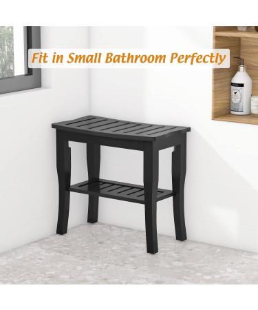Bamboo Shower Bench & Stool Waterproof - Wood Shower Bench with Storage Shelf for Inside Shower(Black) Black 18.9"x18.11"x9.96" - Buy Online on GoSupps.com