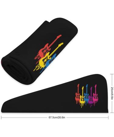 Colorful Guitar Microfiber Hair Towel Wrap for Women | Super Absorbent 10"x26" Hair Turban with Button - Perfect for Fast Drying - Buy Online on GoSupps.com