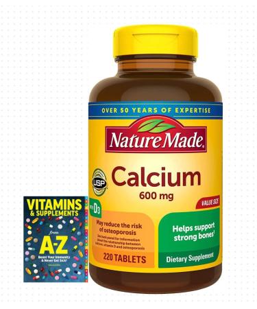 Nature Made Calcium 600 mg with Vitamin D3 Dietary Supplement for Bone Support 220 Tablets+Better Guide Vitamins Supplements