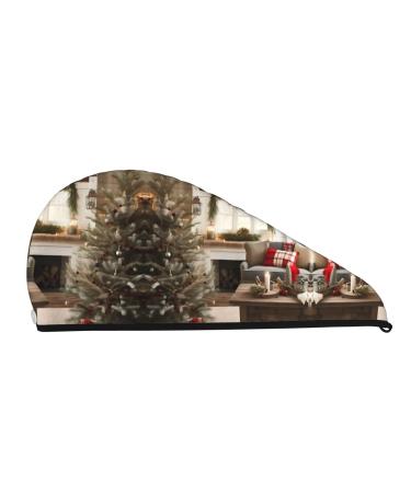 Farmhouse Christmas Pattern Coral Velvet Dry Hair Cap | Perfect for Home Travel & Pool Parties - Buy Online on GoSupps.com