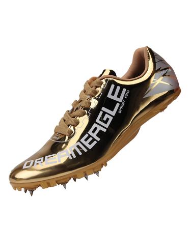 TURAFO Mens Track and Field Shoes Teenagers Spikes Sneakers Boys Track Race Jumping Professional Running Nail Spikes Shoes Boys Girls 10 Gold