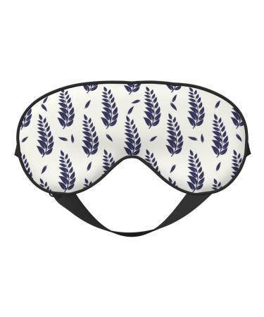 Blue Leaves Print Sleep Eye Mask Blindfold with Elastic Strap Headband Soft Eye Cover Eyeshade for Night Sleeping Travel