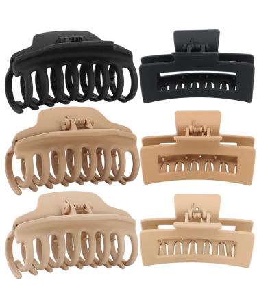 Hot One 6 pcs Barrel & Rectangle Claw Clips for Thick Hair 4 inch Large Hair Clips for Women Must Have Basic Hair Accessories for Girls Black Khaki