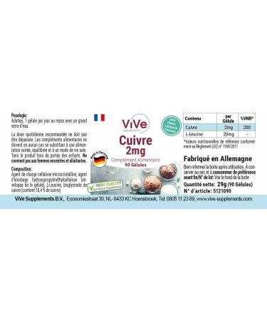 Copper 2 mg - 90 Vegan Capsules | Copper Bisglycinate - Essential Trace Element | Quality from Germany - ViVe Supplements - Buy Online on GoSupps.com