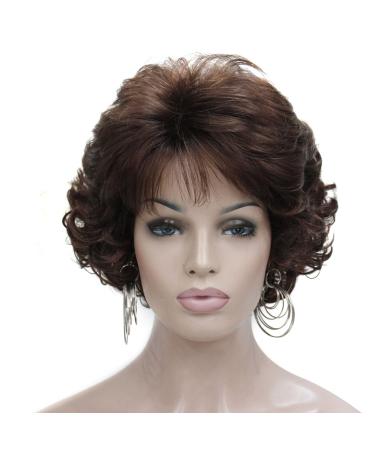 Kalyss Dark Brown Short Curly Wavy Wig with Hair Bangs 100% Imported Premium Synthetic Fashion Brown Hair Wigs for Women (Brown)