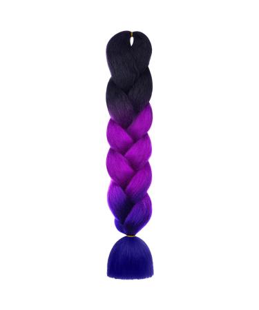 Aomig Braids Extensions 3 colors of artificial hair for braiding 24 "strands of hair for braiding hair braid hair braid extensions for hair box braid braid braids (black/purple red/sapphire blue)