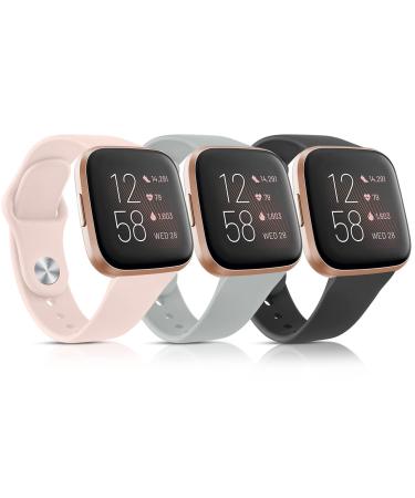 3 Pack Silicone Bands Compatible with Fitbit Versa 2 Bands for Women Men, Soft Breathable Sport Replacement Wristbands for Fitbit Versa 2 / Fitbit Versa/Versa Lite/Versa SE Black/Pink Sand/Grey