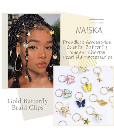 NAISKA 20Pcs Gold Butterfly Hair Clips | Dreadlock Accessories and Charms | Pearl, Star, Crystal Rhinestone Beads | Hair Jewelry for Women and Teen Girls - Buy Online on GoSupps.com